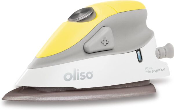 Oliso M2 Mini Project Steam Iron with Solemate - for Sewing, Quilting, Crafting, and Travel | 1000 Watt Dual Voltage Ceramic Soleplate Steam Iron, Yellow